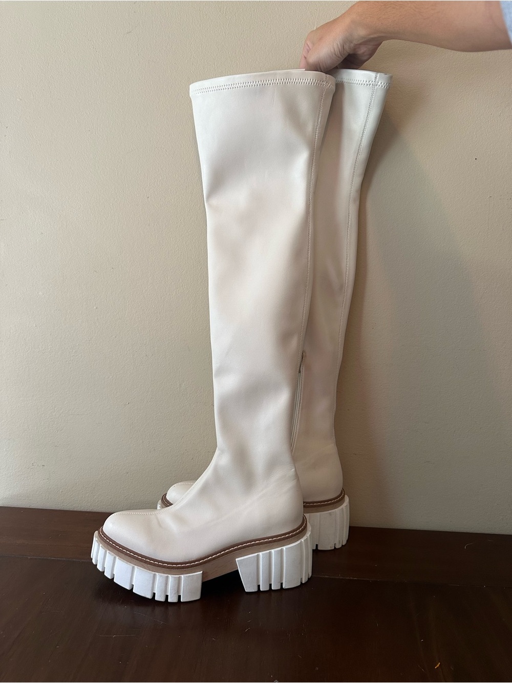 Stella McCartney Over-the-Knee Chunky Sole Emilee Boots in Bone, Sz EU 38
